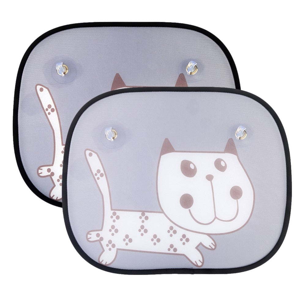 Two car sunshades with cartoon cat design on a white background