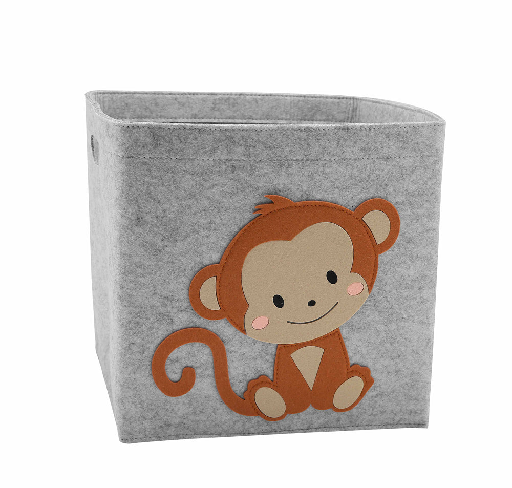Gray storage cube with a monkey design on a white background