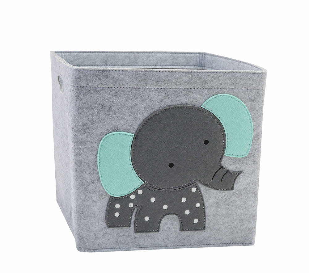 Gray storage cube with an elephant design on a white background