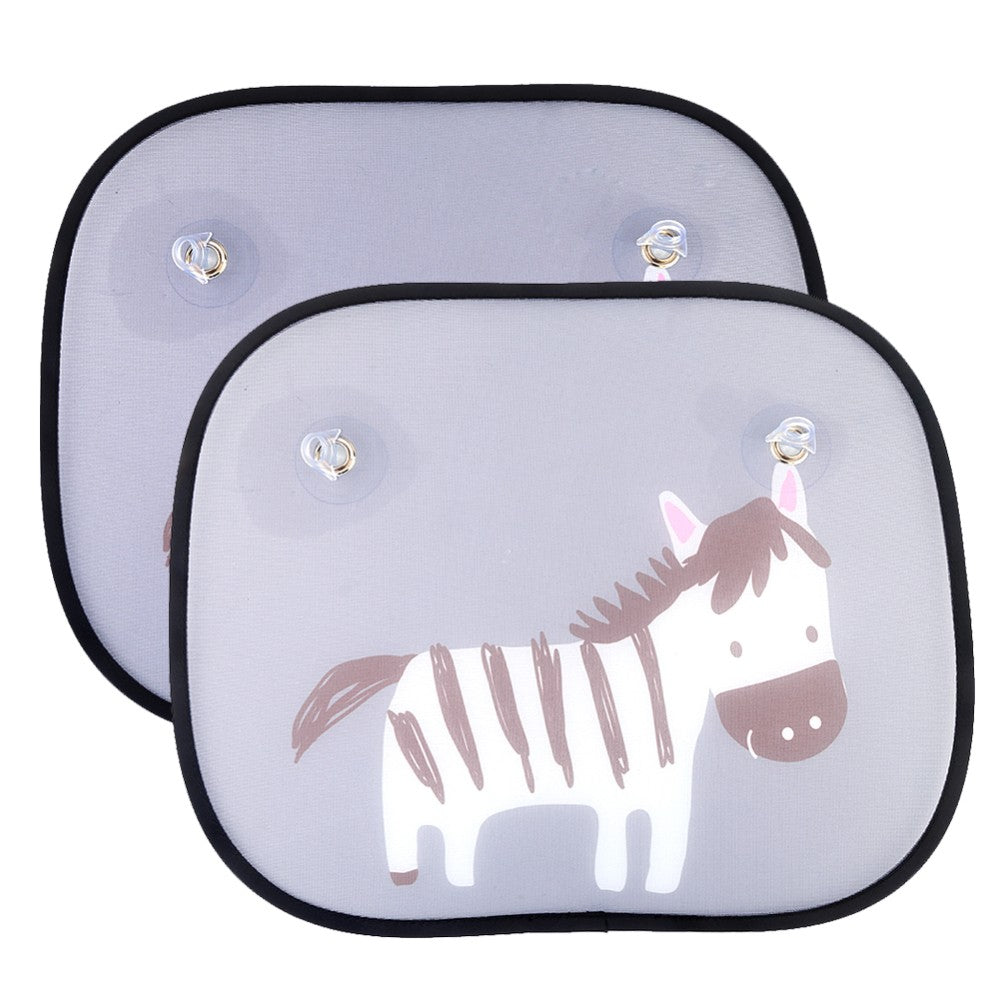 Two car sunshades with zebra design on a white background