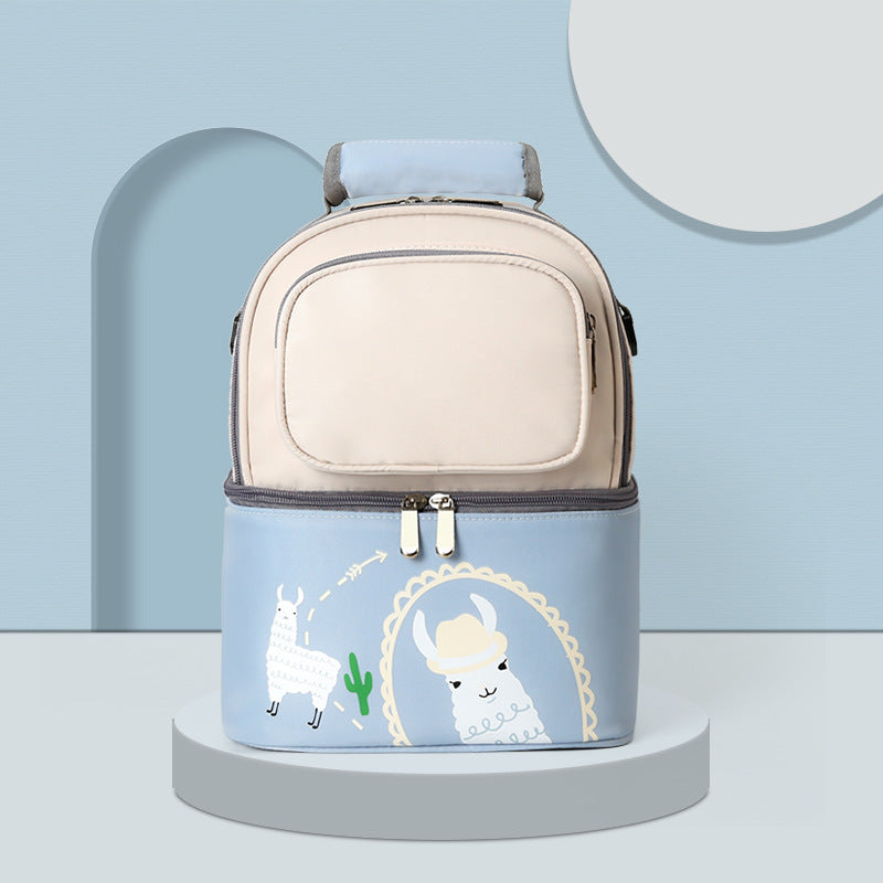 Blue and white Insulated travel bag with llama design on a light blue background