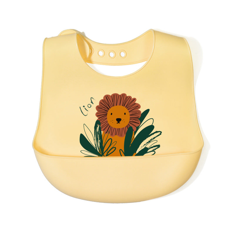 Yellow bib with a lion design on a white background